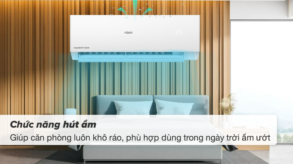 Máy lạnh Aqua Inverter 1.5 HP AQA-RV13QA - Chức năng hút ẩm giúp căn phòng khô thoáng, phù hợp dùng trong ngày trời ẩm ướt