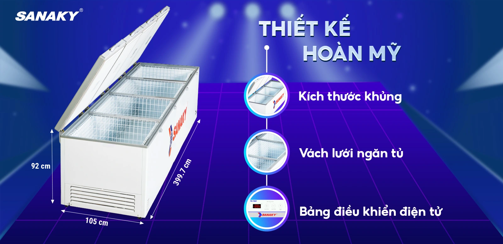 Dung tích tủ đông Sanaky 4 cánh 2000 Lít lớn nhất Việt Nam