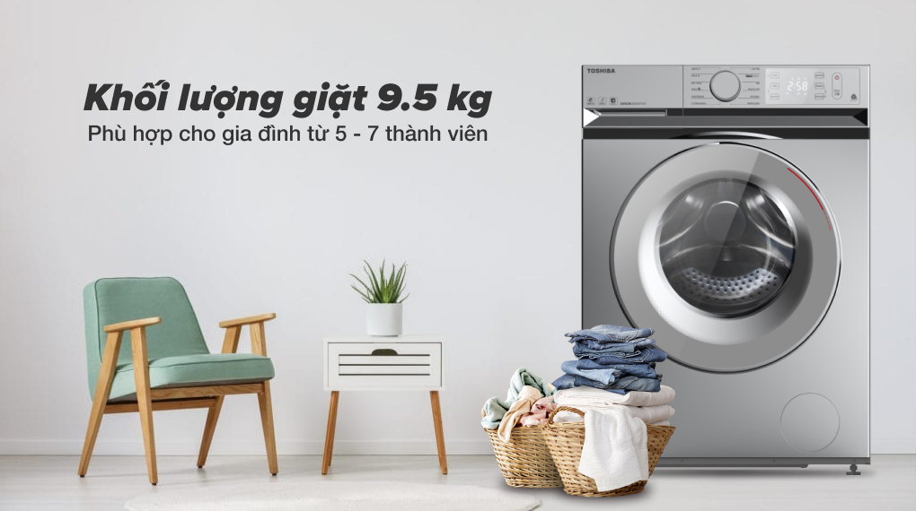 Máy giặt Toshiba 9.5 kg TW-BL105A4V(SS) - Khối lượng giặt 9.5 kg, phù hợp cho gia đình đông người (5 - 7 thành viên)