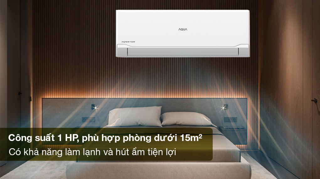 Máy lạnh Aqua Inverter 1 HP AQA-RUV10RB - Công suất 1 HP, phù hợp diện tích căn phòng dưới 15m2, có thể vừa làm lạnh vừa hút ẩm
