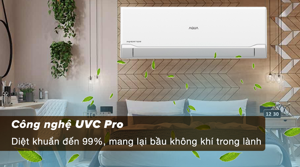 Máy lạnh Aqua Inverter 1 HP AQA-RUV10RB - Công nghệ UVC Pro diệt khuẩn đến 99%, mang lại bầu không khí trong lành và sạch khuẩn cho người dùng