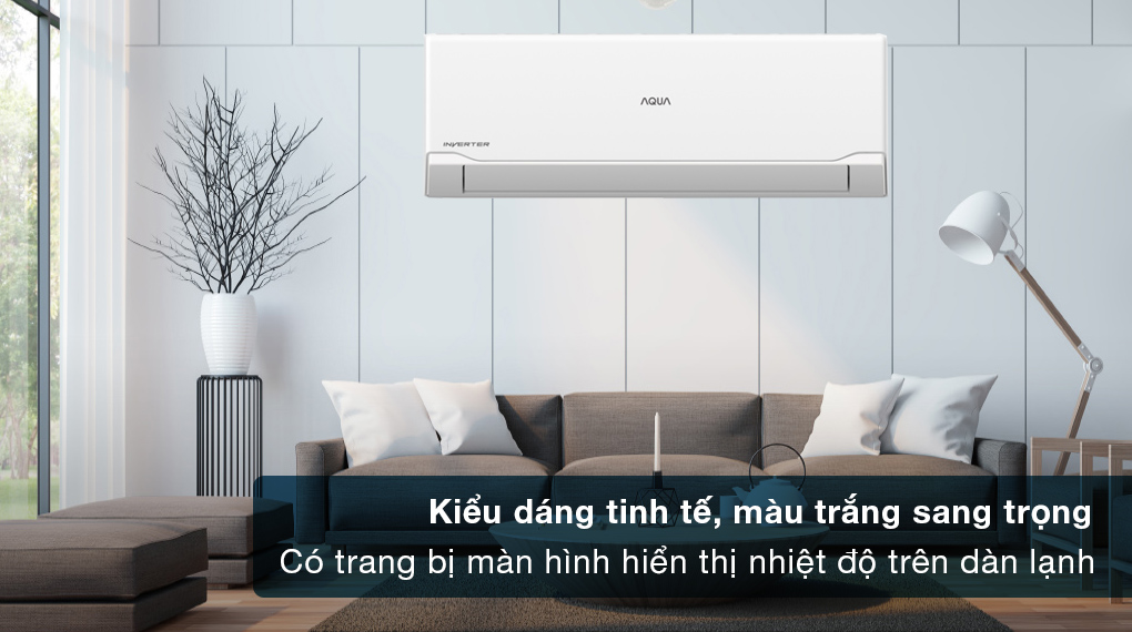 Máy lạnh Aqua Inverter 1 HP AQA-RUV10RB - Kiểu dáng hiện đại, màu trắng sang trọng, dàn lạnh có trang bị màn hình hiển thị nhiệt độ