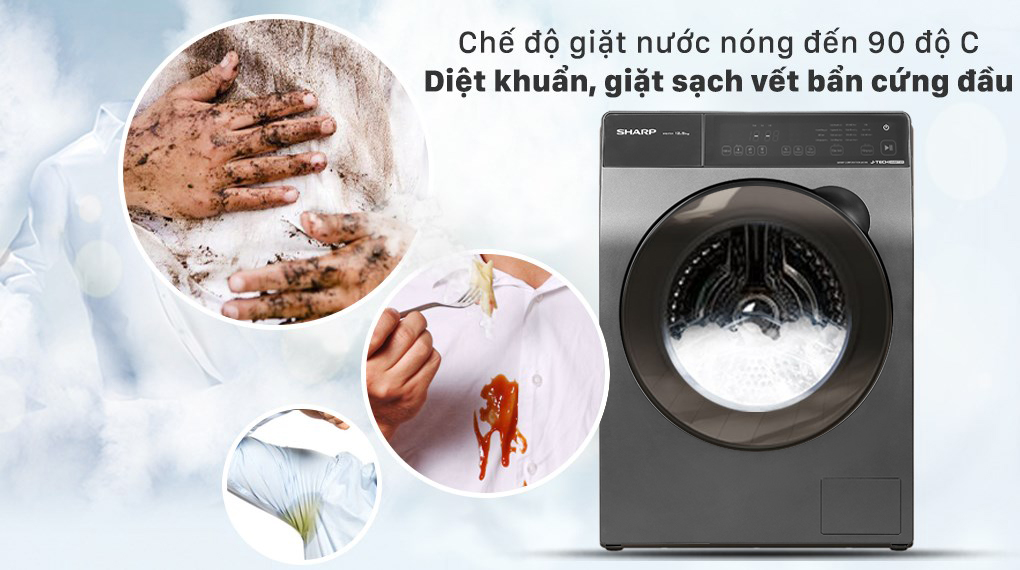 Máy giặt Sharp Inverter 12.5 Kg ES-FK1252PV-S - Giặt nước nóng