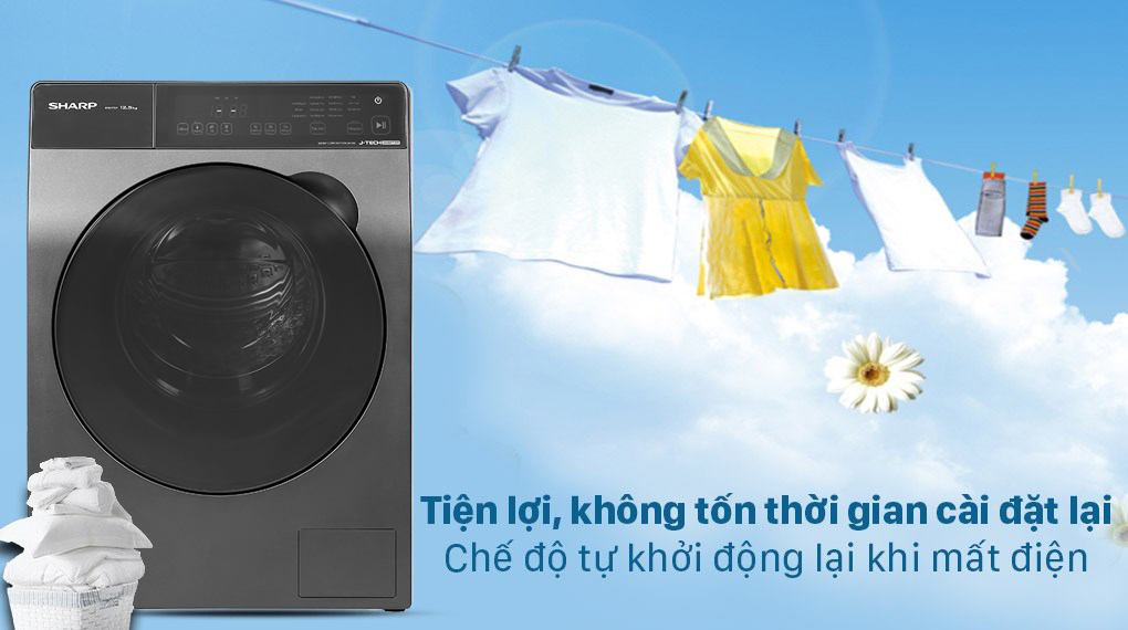 Máy giặt Sharp Inverter 12.5 Kg ES-FK1252PV-S - Tự khởi động lại