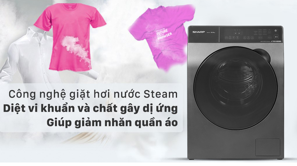 Máy giặt Sharp Inverter 12.5 Kg ES-FK1252PV-S - Công nghệ Steam