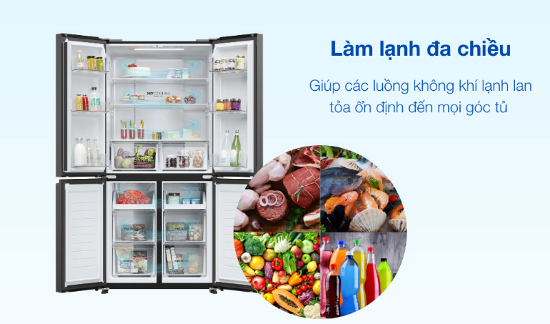 làm lạnh đa chiều - Tủ lạnh Aqua Inverter 469 lít Multi Door AQR-M536XA(GB)