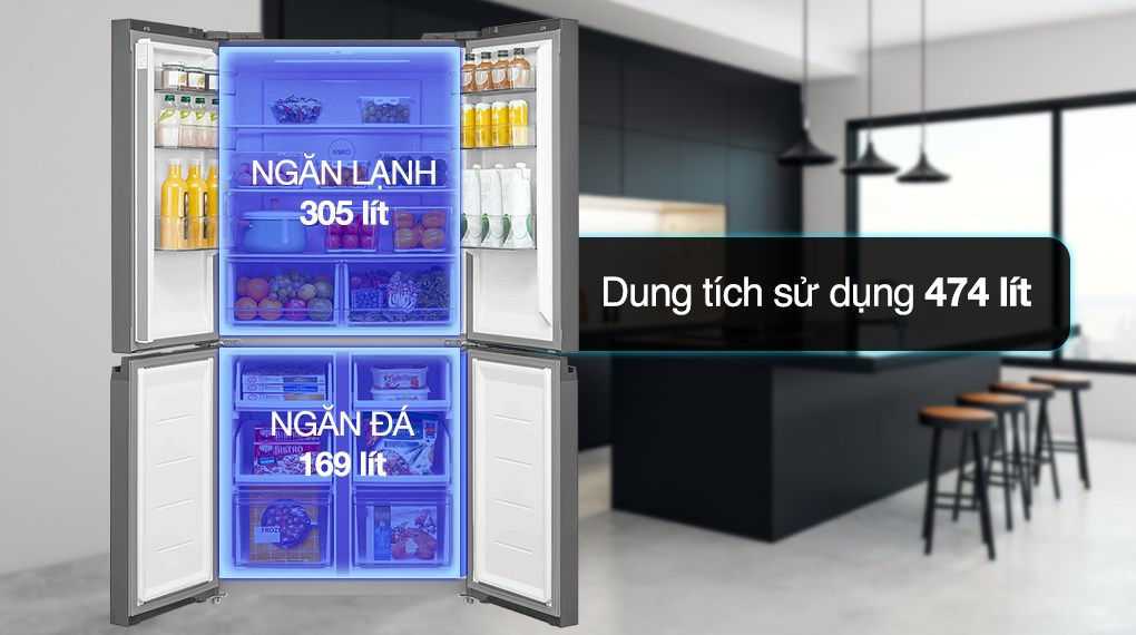 Tủ lạnh Toshiba Inverter 474 lít Multi Door GR-RF611WI-PGV(22)-XK - Dung tích ngăn lạnh 305 lít, ngăn đá 169 lít