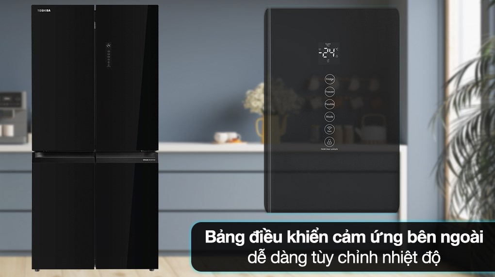 Tủ lạnh Toshiba Inverter 474 lít Multi Door GR-RF611WI-PGV(22)-XK - Bảng điều khiển cảm ứng bên ngoài cửa tủ dễ dàng điều chỉnh