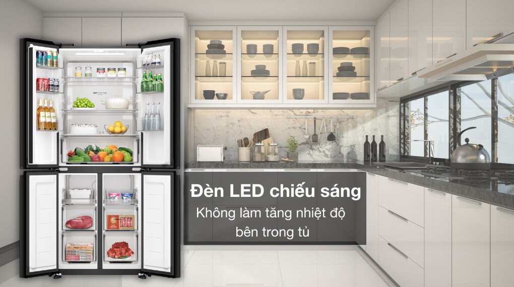 Tủ lạnh Aqua Inverter 410 lít Multi Door AQR-M466XA(CBC) - Đèn LED chiếu sáng tiện lợi