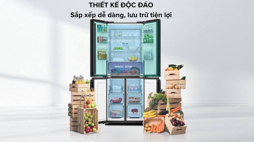 Tủ lạnh Aqua Inverter 410 lít Multi Door AQR-M466XA(CBC) - Thiết kế Multi Door sang trọng